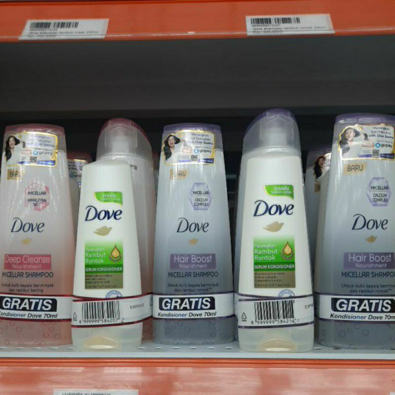 Dove Micellar Shampo Hair Boost & Deep Clean 190ml GRATIS Dove Conditioner perawatan rambut rontok 7