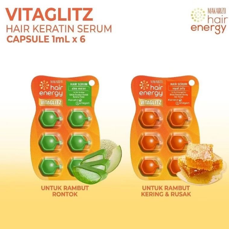 MAKARIZO Hair Energy  VITAGLITZ Hair Serum 6X 1 ml - Serum Vitamin Rambut Kering Rontok Rusak Vitami