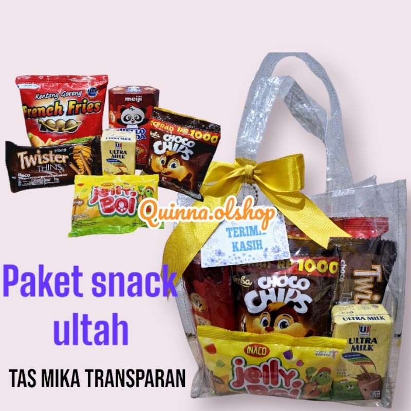 

Paket snack/ Hampers/Hadiah dg tas mika transparan... (bs custom label)
