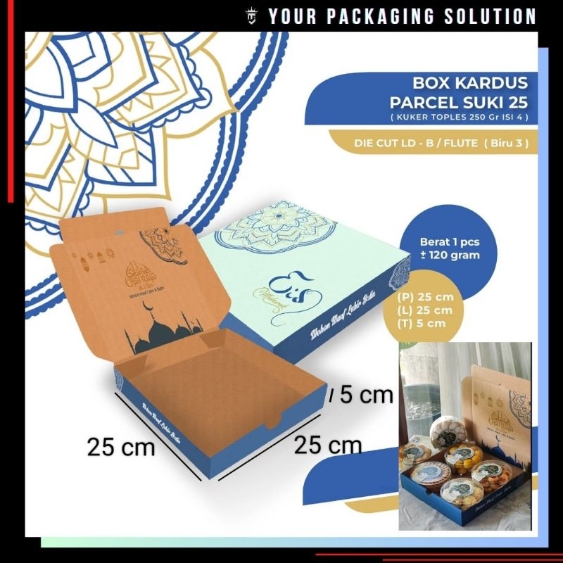 

BOX PARCEL SUKI 25 ~ 25x25x5cm LD (KuKer Toples 250gr isi 4) Kotak || Kardus || Karton || Box Kue Kering Lebaran || Box Parcel Idul Fitri || Packing II PARCEL LEBARAN