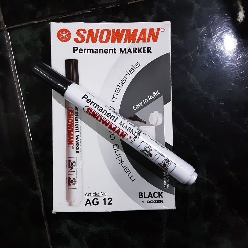 

1 LUSIN SPIDOL SNOWMAN HITAM PERMANENT -WHITE BOARD ISI 12PCS