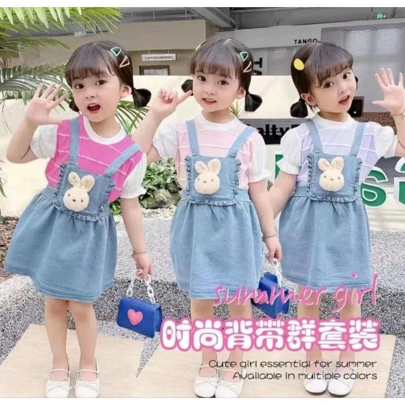 [6 bulan-4 tahun] Setelan 2in1 overall boneka anak perempuan / dress overall anak / dress anak