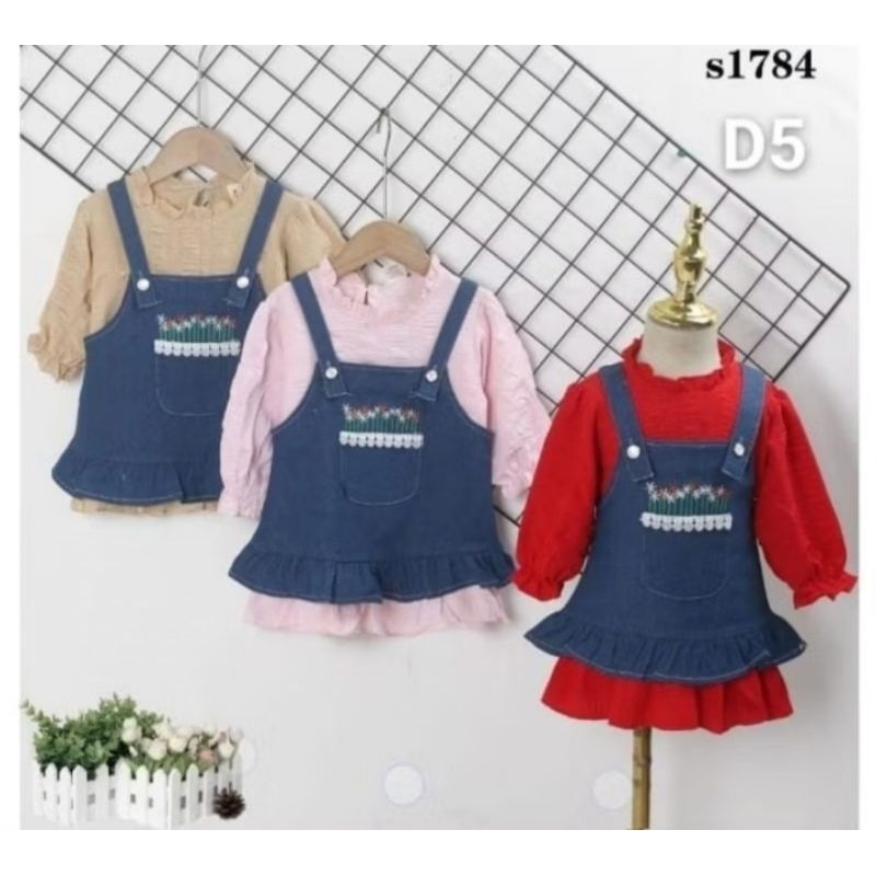 [1-4 tahun] setelan overall anak / setelan 2in1 overall dress anak