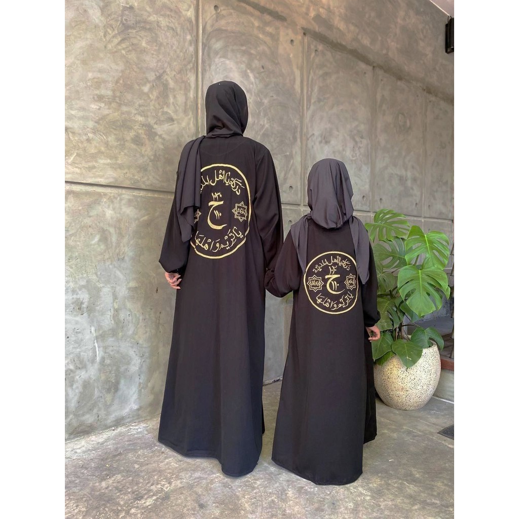 Abaya Kaligrafi Bordir Hitam Saudi Gamis Wanita Muslim Couple Mom Kids - TARIM