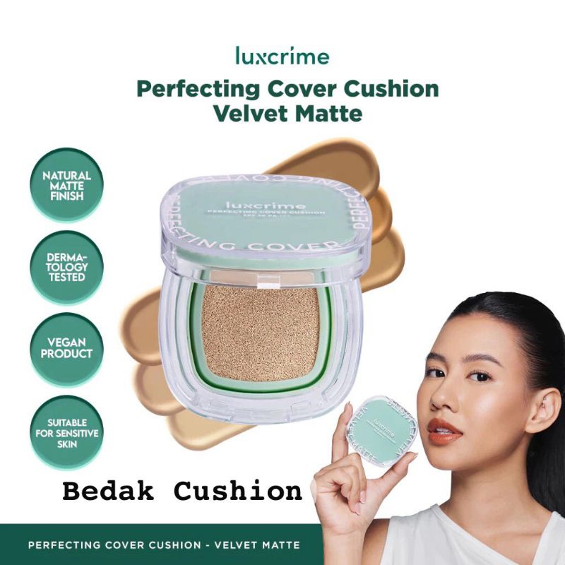 LUXCRIME Perfecting Cover Cushion Velvet Matte SPF 50 PA+++ 13 gr Bedak Cushion Foundation Base Make