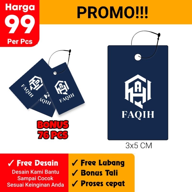 

HANG TAG BAJU 3x5 ( BONUS 76 Pcs) - Label Baju - Cetak Hangtag Baju - Label hang tag