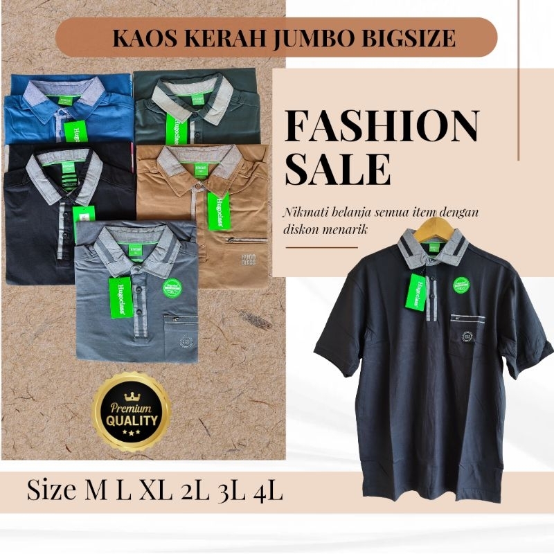 Jumbo Big Size Kaos Kerah Berkerah Shirt Fashion Hugo class dan CRS91 Size M- XXL XXXL XXXXL 4L