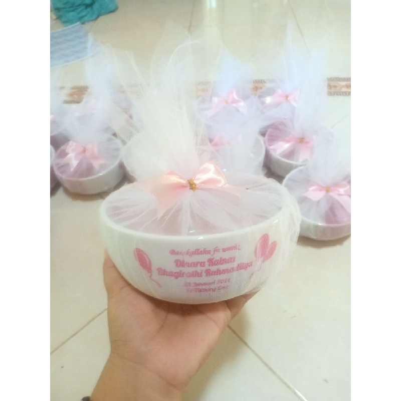 Souvenir Selapanan Mangkok Twotone Sablon Kemasan Kain Tile