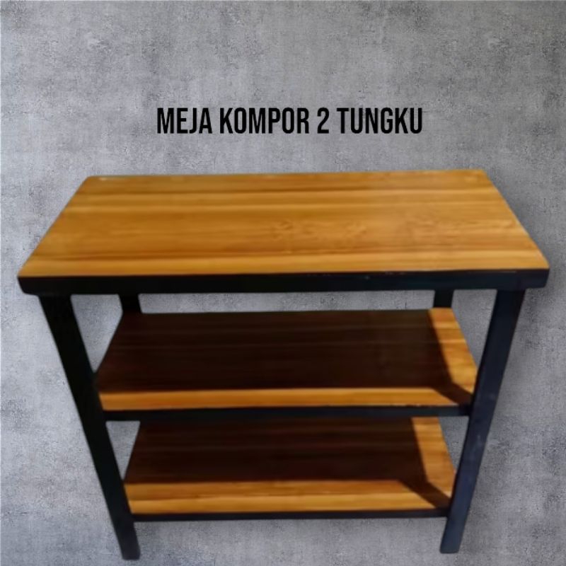 meja kompor 2 tungku 3 susun kayu