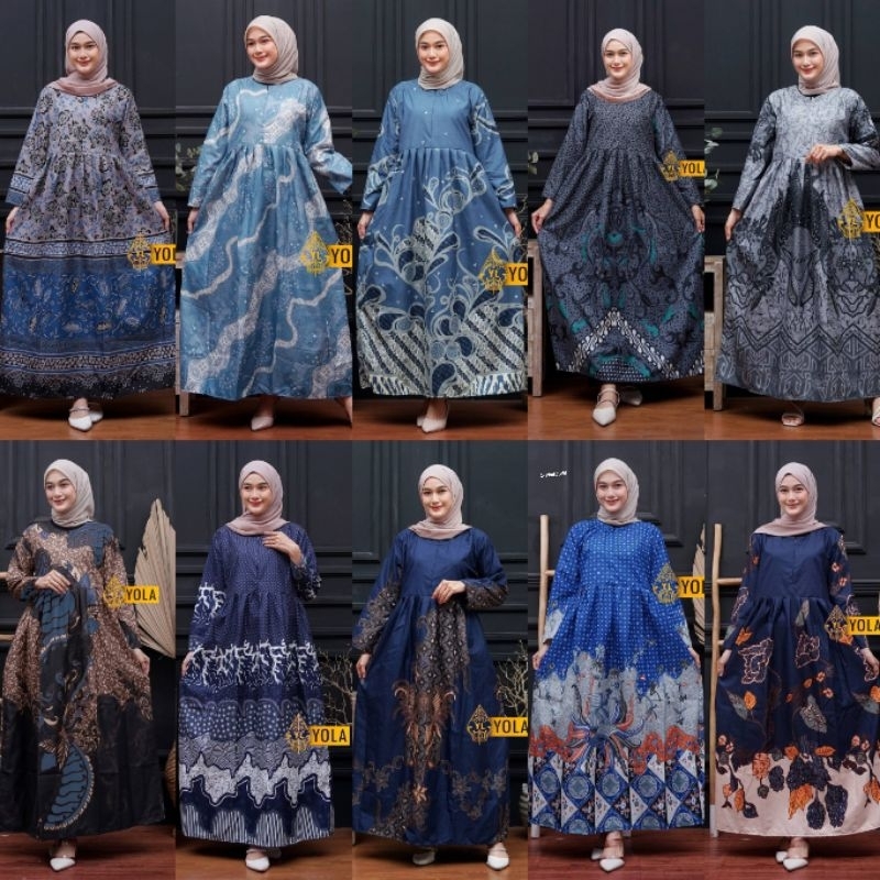 Gamis Batik Biru Navy Seragam Nikahan Batik Wanita Termurah Real Pict