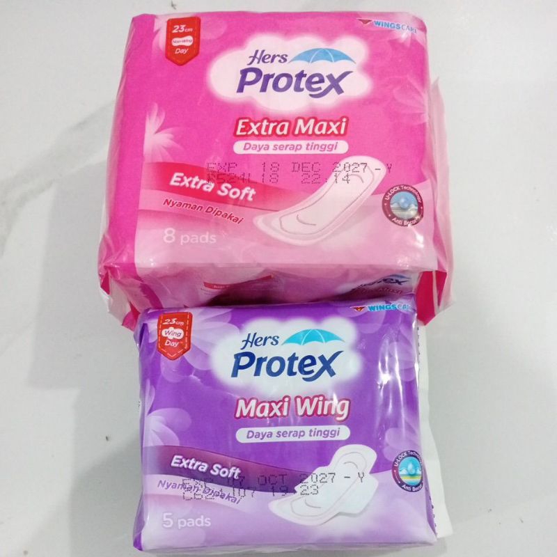 pembalut wanita hers protex maxi wings 5pads dan Protex non wings 8pads