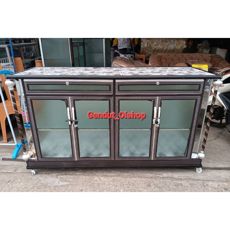 (Khusus Wilayah Kota Palembang) Rak TV Kaca Aluminium Ukuran.150cm, Buffet Kaca Aluminium, Meja TV K