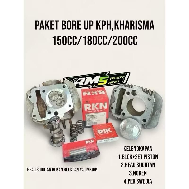 PAKET BORE SUPRA X125,KPH,KHARISMA 150CC/180CC/200CC SUDUTAN BUKAN BLES