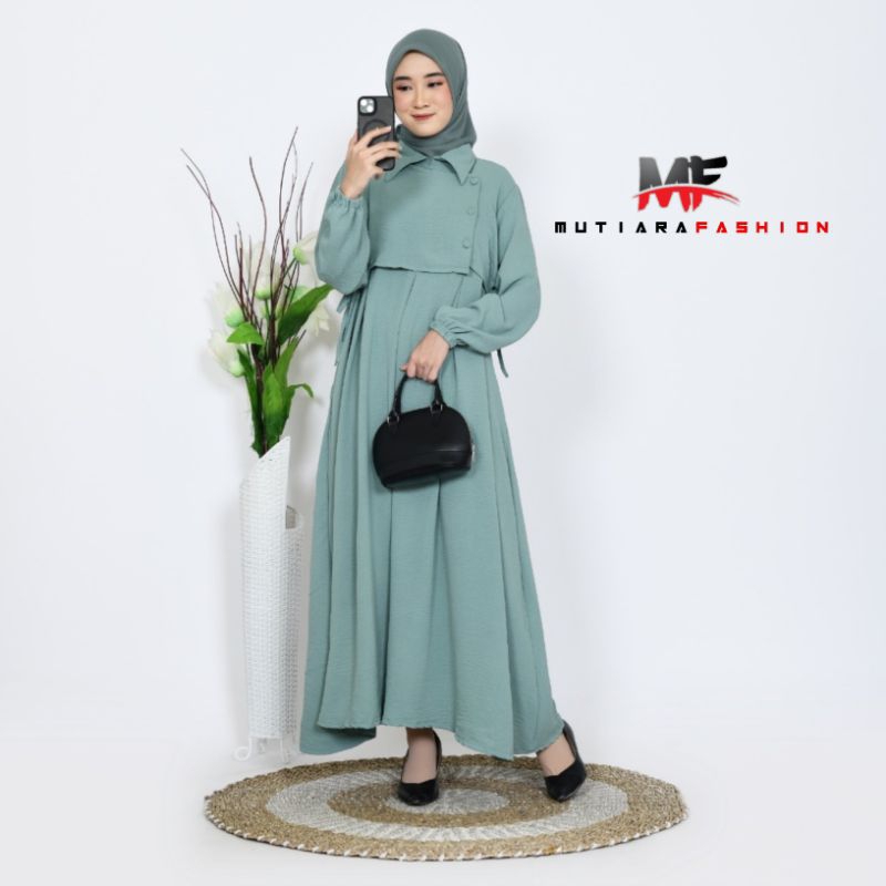 Gamis Crops Top Terbaru | Bahan Crinkle Airflow Premium (COD)
