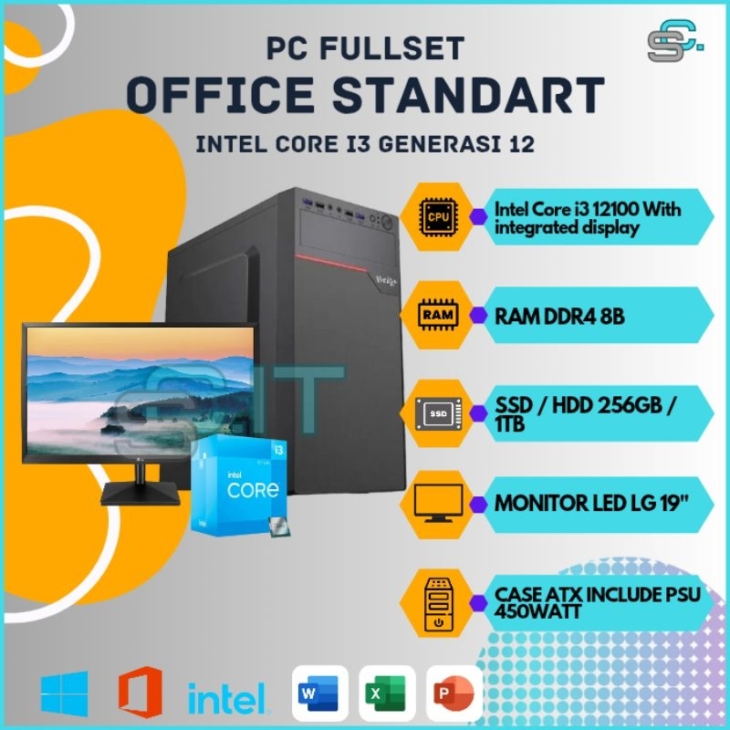 KOMPUTER KANTOR CORE I3 GENERASI 12 FULLSET PC RAKITAN CORE I3 GEN 12 OFFICE STANDARD