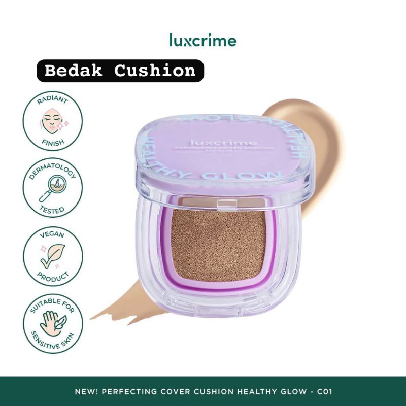 LUXCRIME Perfecting Cover Cushion Healthy Glow SPF 35 PA +++ 13 gr - Bedak Cushion Foundation Base M