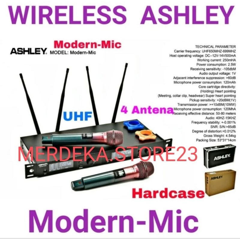 Microphone Wireless ASHLEY Modern-Mic / ASHLEY Modern Mic ORIGINAL Mic Wireless 4 Antena UHF Dual Ha