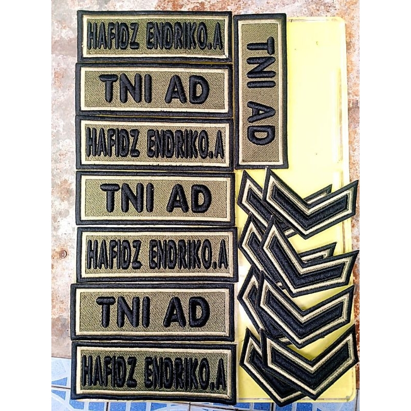 BORDIR NAMA ,BREVET,  PANGKAT DAN MATRA DARAT TNI, SATUAN