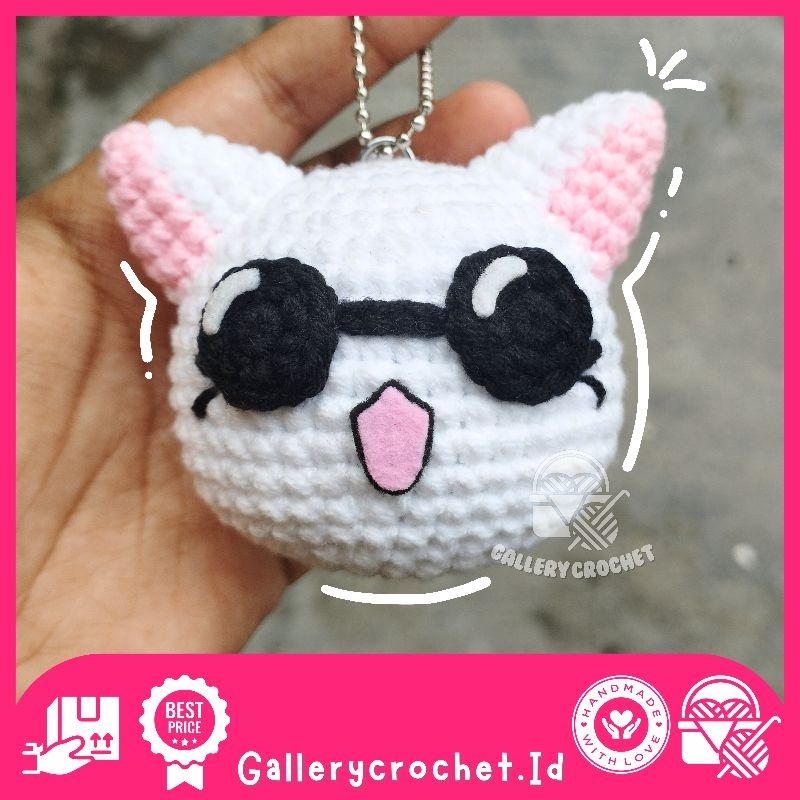 Gantungan kunci rajut amigurumi gojo cat | keychain amigurumi gojo cat