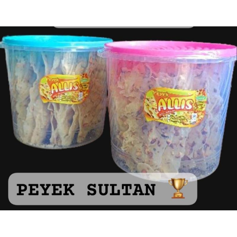 

peyek kacang dan rebon daun jeruk merk allis sultan kemasan toples ukuran 5L