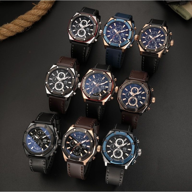 BIG PROMO  JAM TANGAN PRIA EVANS JAYDEN EJ 9586 LT KULIT PREMIUM BERGARANSI