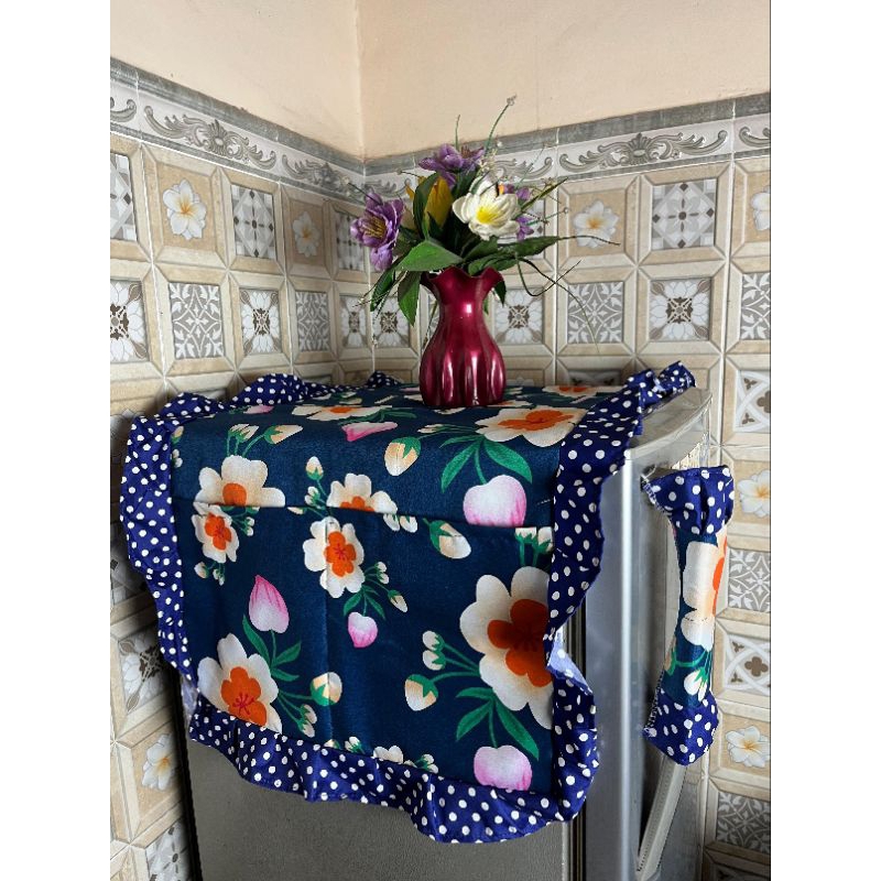 Taplak Tutup Kulkas Kain Katun Kulkas 1 Pintu 2 Pintu Lapis Busa Tebal Free Handle