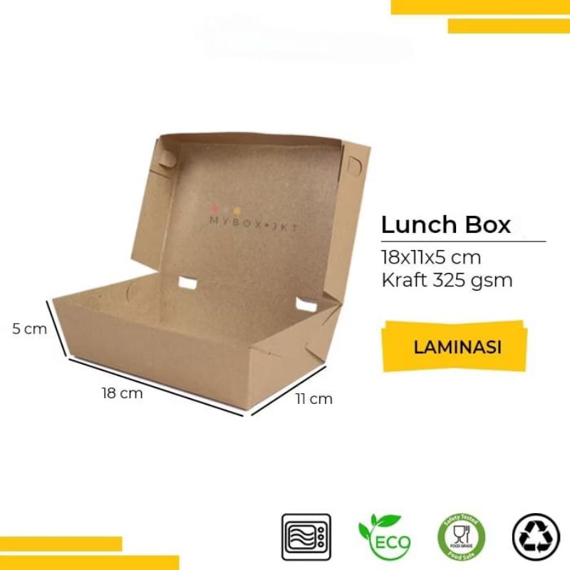 

100 PCS - LUNCH BOX PAPER KRAFT UK L/DUS COKLAT LAMINASI/KOTAK NASI TAKE AWAY