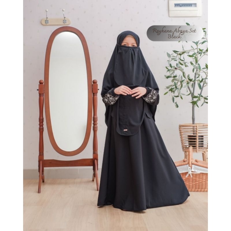 LIMITED Series Rayhana Gamis Anak Perempuan Abaya Set Hijab Free Cadar Tali Gamis Bordir Set Anak