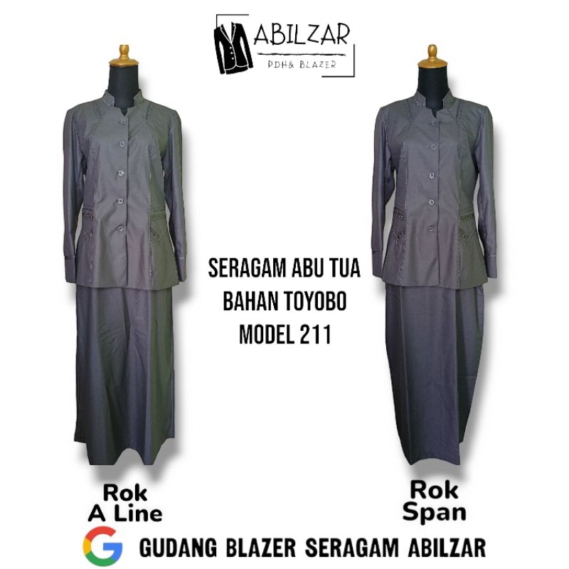 TOYOBO BAJU SETELAN SERAGAM DINAS PNS, GURU, KANTOR WARNA ABU TUA 211