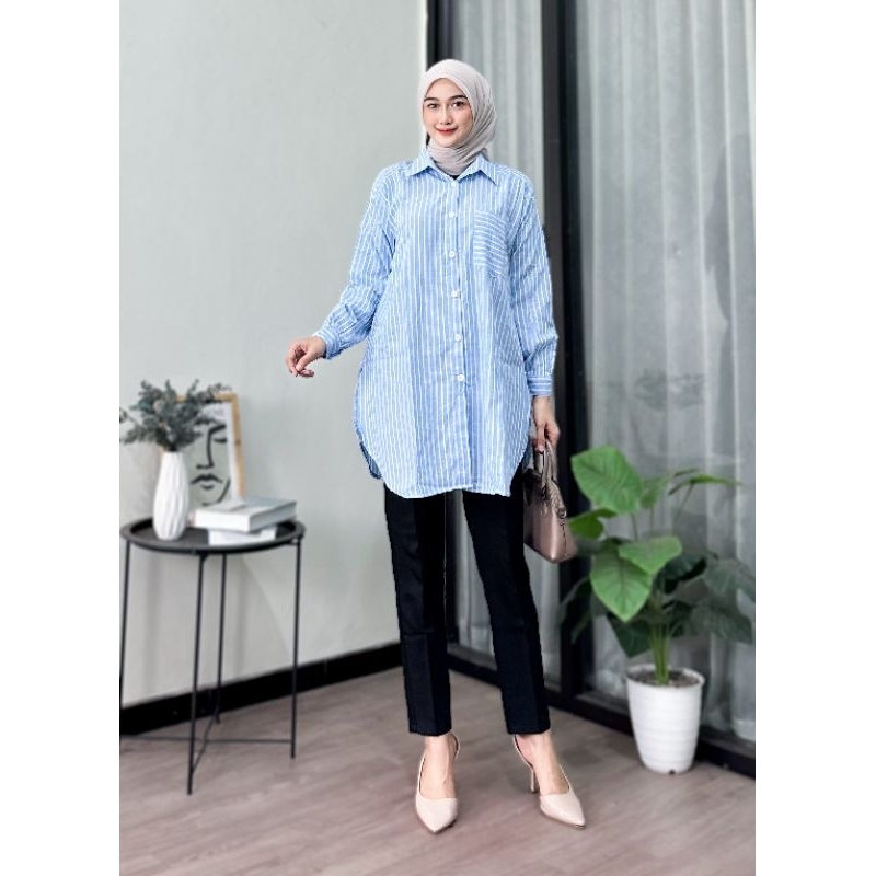 ASFA tunik salur atasan wanita kekinian motif garis casual
