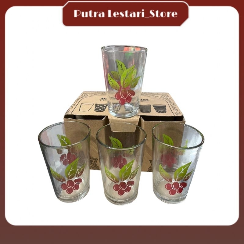 Gelas air minum motif kembang - Gelas Kopi motif bunga - Gelas kaca Gelas kopi kembang isi 6 pcs