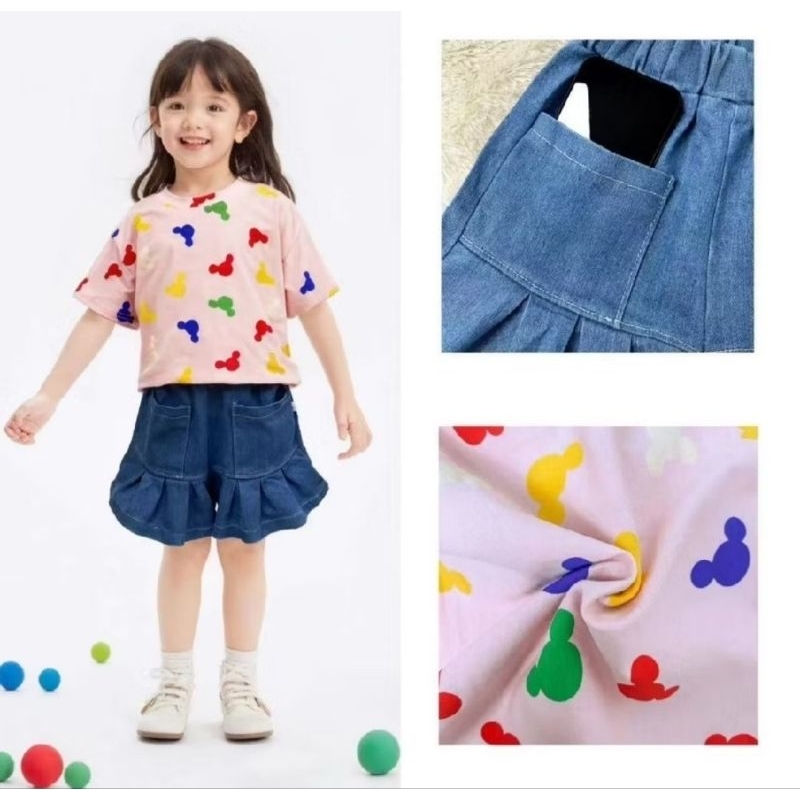 [3-7 tahun] Setelan Rok celana pendek jeans atasan kaos anak perempuan