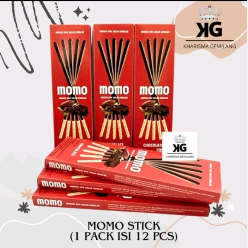 

Momo-Momo stiick cokelat 18gr 1 pack isi 12 Pcs biscuit stick Cokelat Chocolate stik