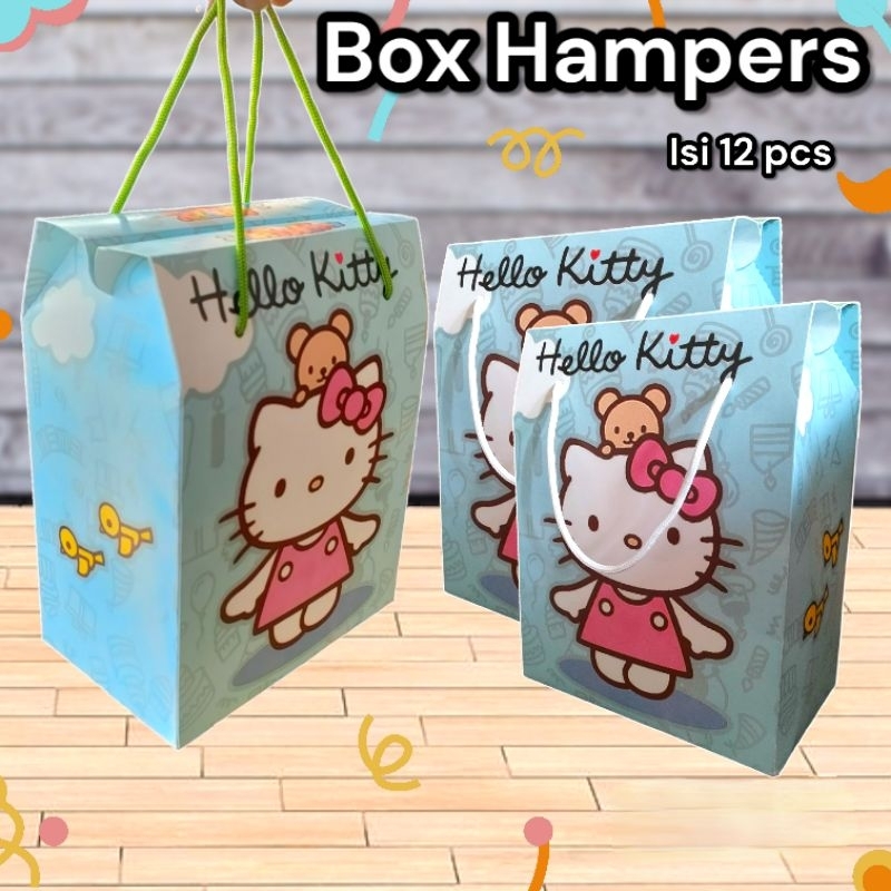 

Box Souvernir | Gift | Birthday Motif Hello Kitty Lusinan Isi 12 pcs Ukuran 15×10×20 cm