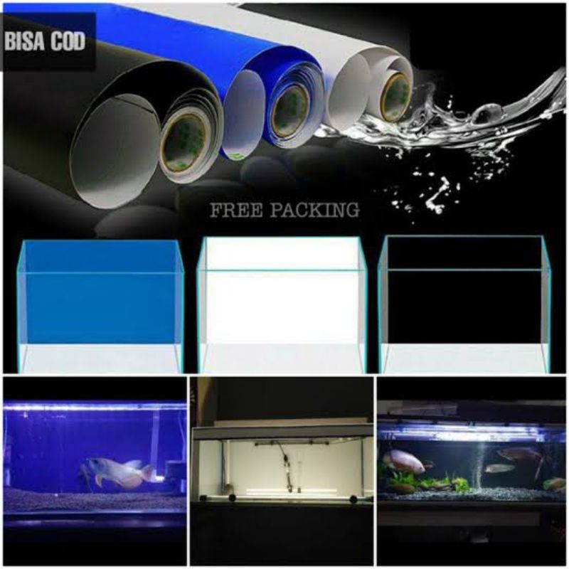 SKOTLET AQUARIUM  10x45cm STIKER WALLPAPER BACKGROUND PUTIH HITAM BIRU MUDA TUA