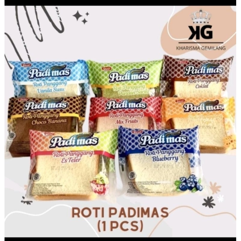 

PADIMAS -ROTI PANGGANG PADIMAS 65g 1 Pcs ROTI MANIS COKELAT pandan vanila pisang mix