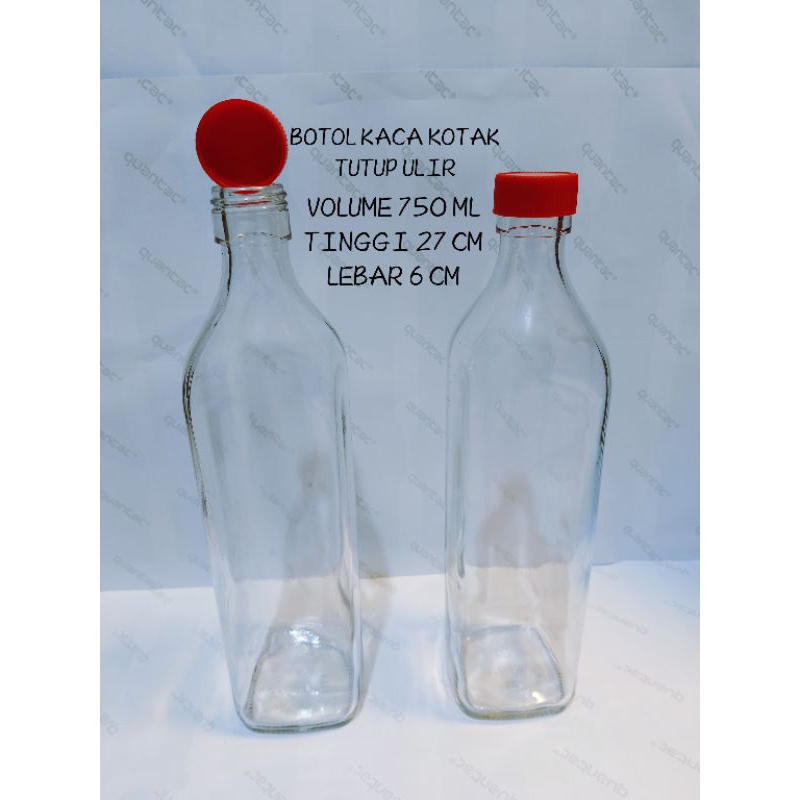 Botol kaca kotak 750ml tutup pop up segel tanpa tutup