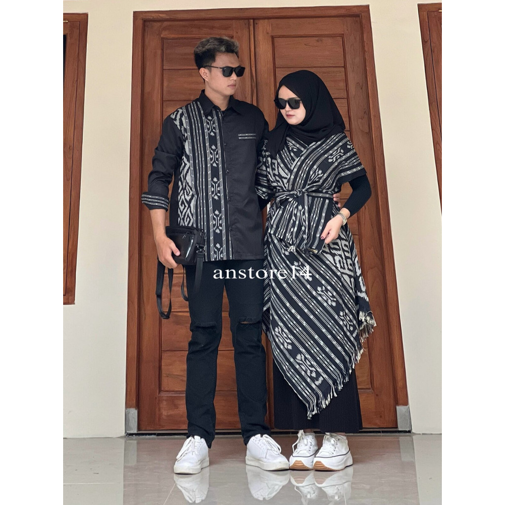 Couple Dress Tenun Kondangan Prewedding Aurora Toraja Hitam Songket Asli Etnik - Tunik Tenun - ANSTO