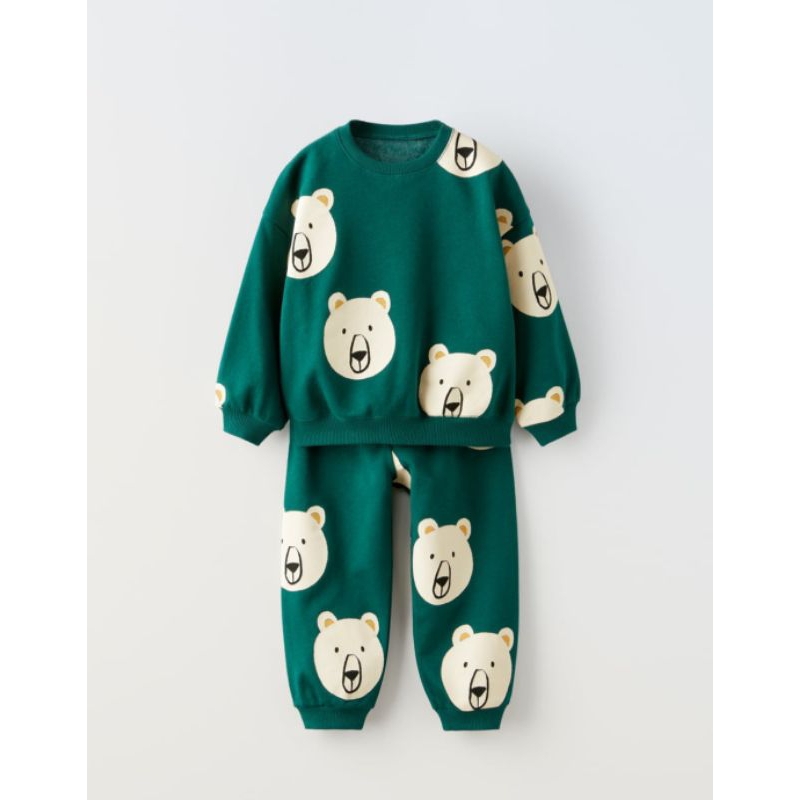 ZARA Plush Sweatshirt Set | Green - Bears - ZARA Kids SALE ORIGINAL STORE