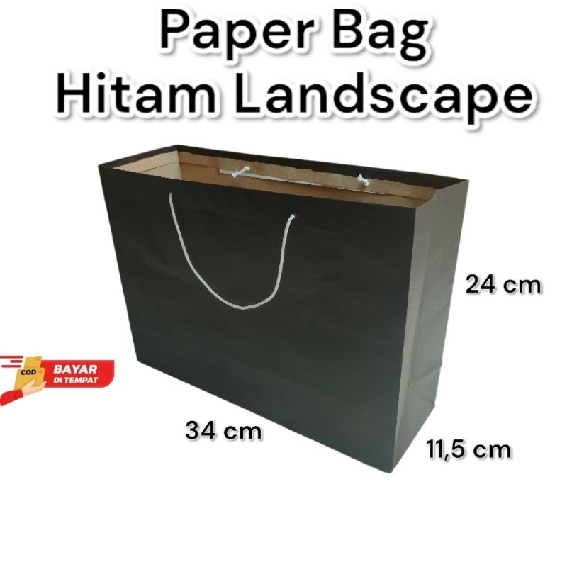 

Grosir/ecer Paper Bag Kado Polos Hitam Satuan Ukuran 34×11,5×24 cm