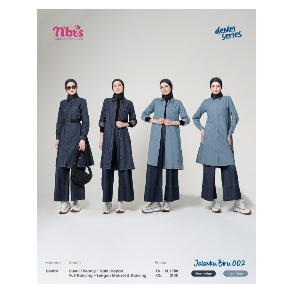 Nbrs Terbaru Nibras Jalanku Biru 002 Atasan Denim Tunik Jeans Warna Black Blue