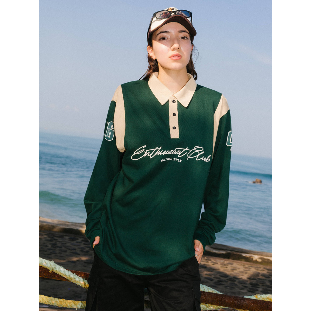 OOTDSUPPLY Longsleeve Polo Rugby Regular Infinite 96 Green Mocca l Shirt Lengan Panjang l Kaos Kerah