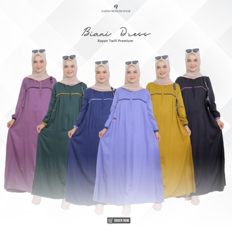 GAMIS POLOS RAYON TWILL PREMIUM (BIANI DRESS) BAHAN SUPER ADEM LD 105 - 115 CM