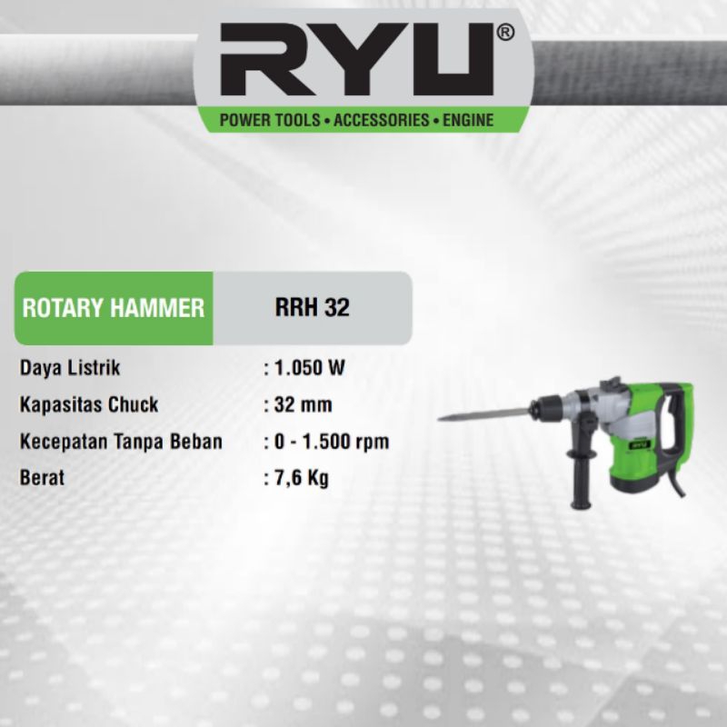 RYU RRH32 Rotary Hammer RRH 32 Mesin Bobok Beton Bor Tangan RYU TEKIRO