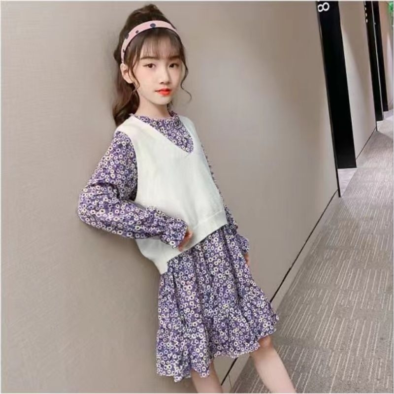 Dress 2in1 rajut import premium anak perempuan , Tunik anak perempuan import