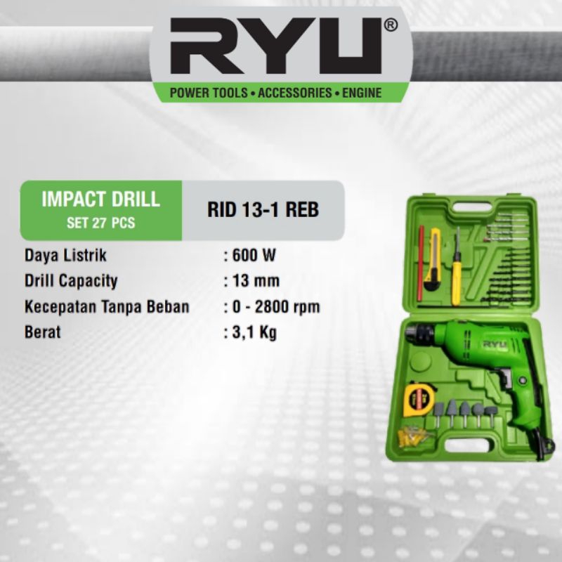 RYU Mesin Bor Beton Set RID 13-1 REB Mesin bor Listrik RID13-1REB Mesin Bor Tembok Impact Drill RYU 