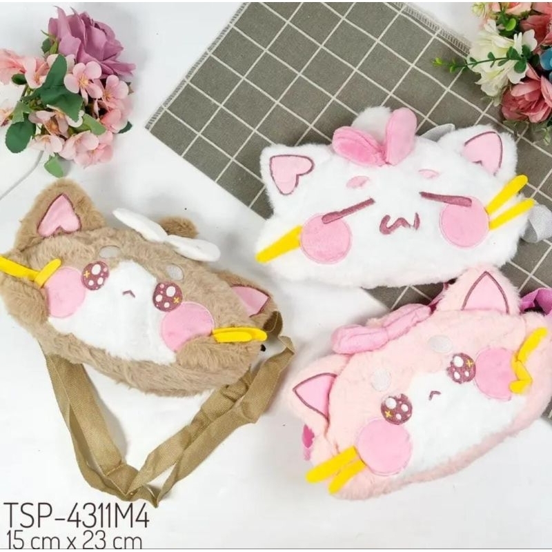 TAS SELEMPANG BULU BONEKA KAWAII LOLITA KUCING | TAS BULU LUCU ANAK