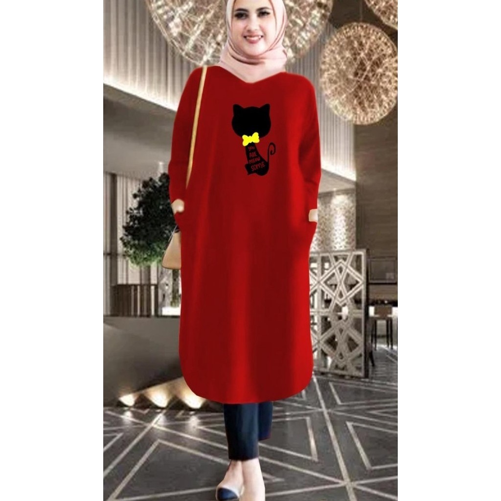 Model Baru TUNIK WANITA MEOW PITA TUNIK KEKINIAN  TUNIK MURAH  TUNIK KAOS  Kuning XL