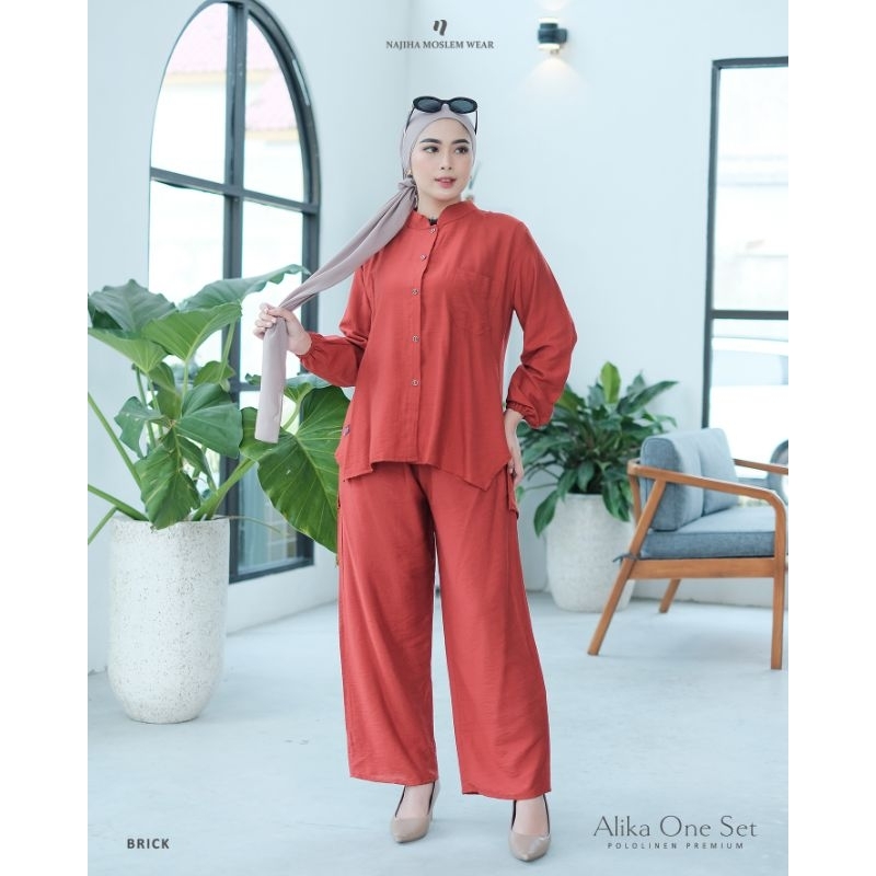 Setelan Polos polo linen premium (Alika One Set ori by najiha)
