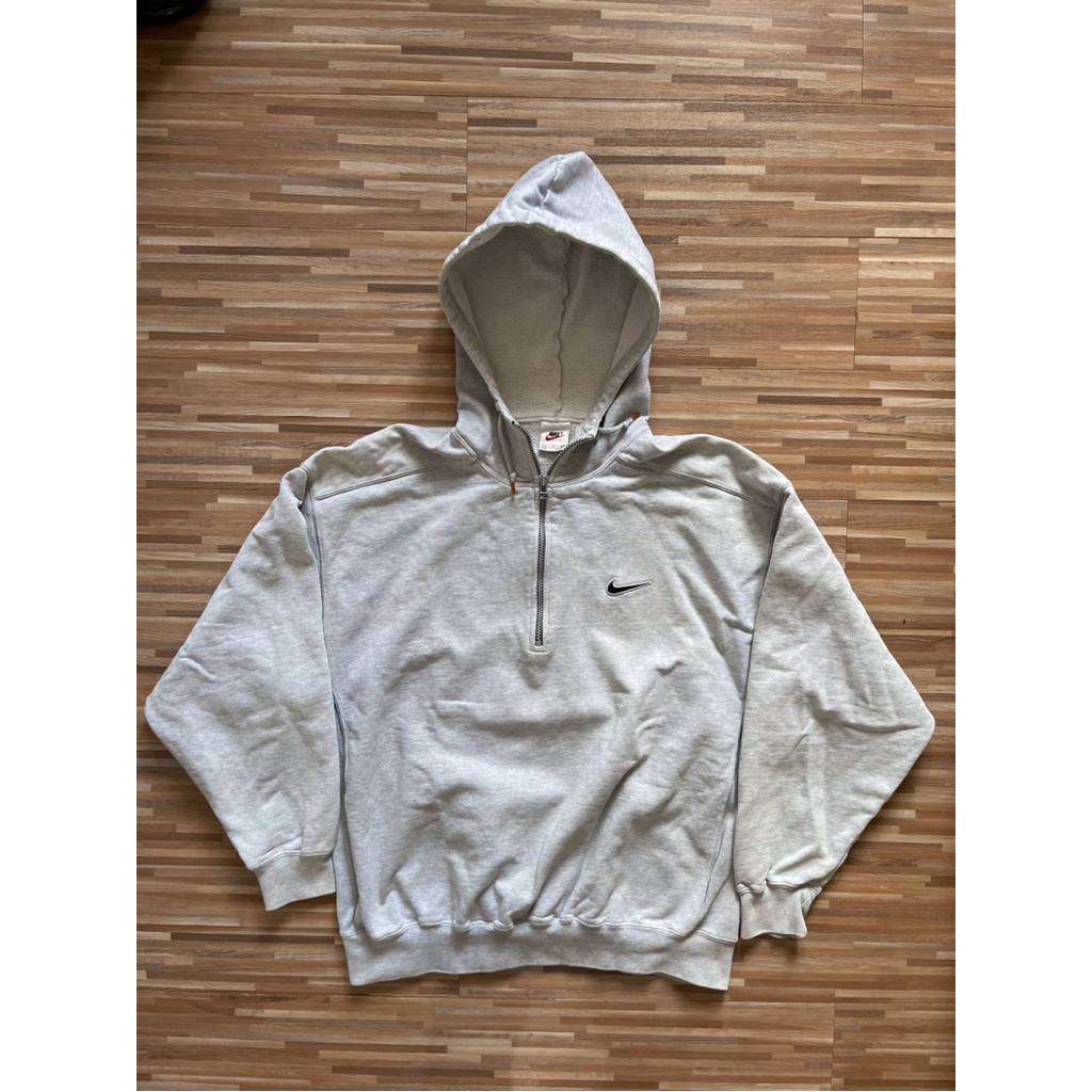 Vintage 90s Nike Gray Small Swoosh Half-Zip Hoodie